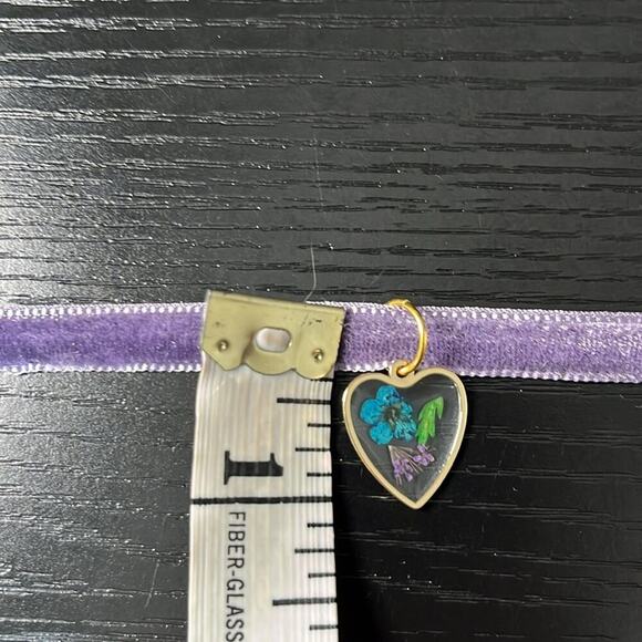 Handmade Dried Flower Heart Pendant Velvet Choker Necklace - Purple - Picture 5 of 5